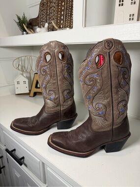 Tony Lama Cowboy Boots Women 10B Brown Leather Western Cowgirl Riding Embroider